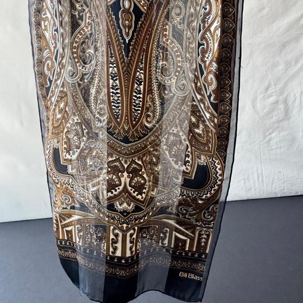 Vintage Bill Blass paisley silk scarf w/ ornate gold and black design